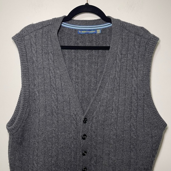 Modern Amusement Men Grey button down 100% merino wool vintage vest in size XXL - Picture 2 of 8
